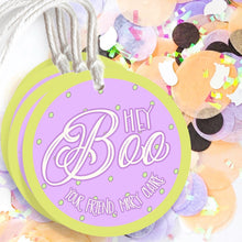 Load image into Gallery viewer, Hey Boo Halloween Circle Gift Tag & Twine - Purple · Chartreuse