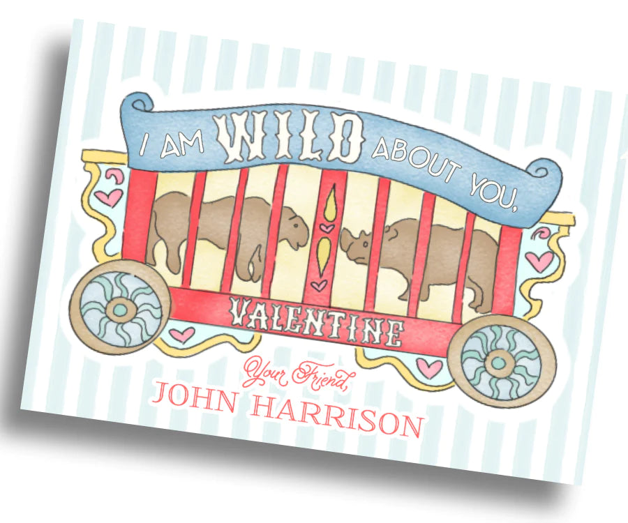 Animal Cracker Valentine Card Blue PRINTABLE Hunny Bee Paperie