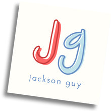 Load image into Gallery viewer, Colorblock Initial Calling Card - red/blue
