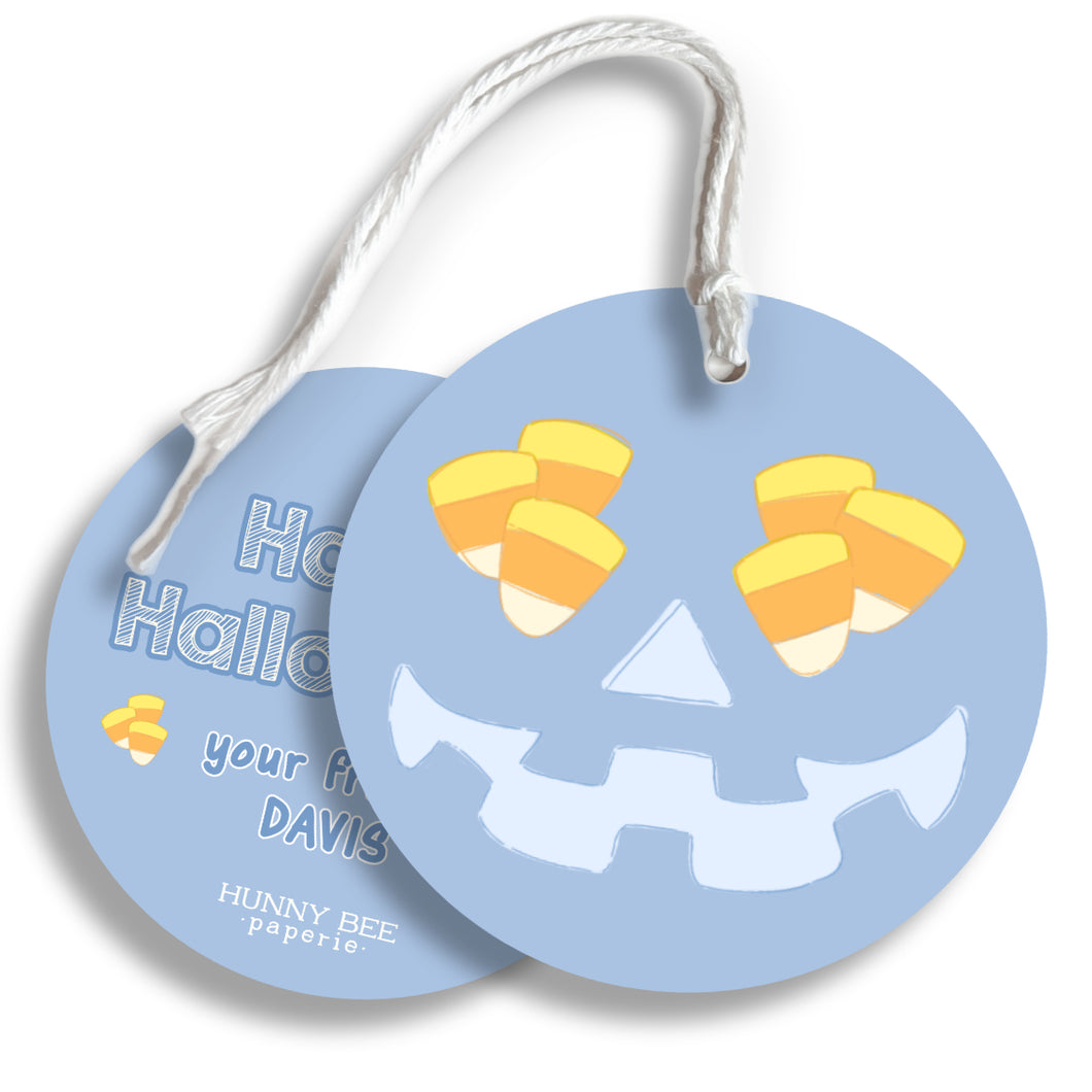 Candy Corn Pumpkin Circle Gift Tag & Twine - Blue