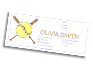 Softball School Communication Envelope - Purple & Yellow