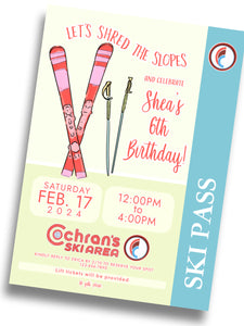 Shred the Slopes Ski Birthday Invitation