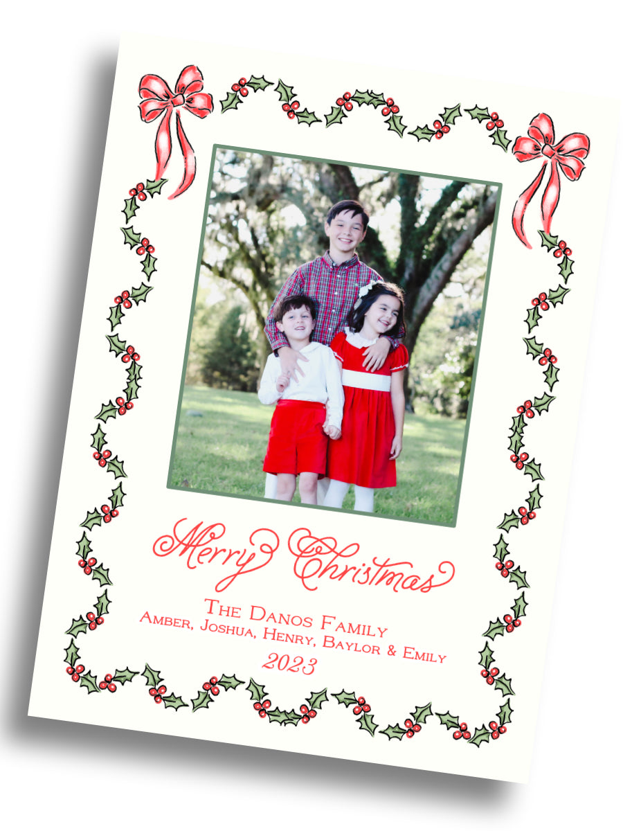 Holly Border Christmas Family Card