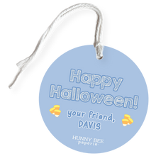 Load image into Gallery viewer, Candy Corn Pumpkin Circle Gift Tag &amp; Twine - Blue
