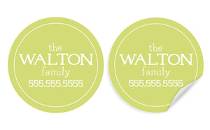 Water Resistant Round Labels - Family Contact - Chartreuse