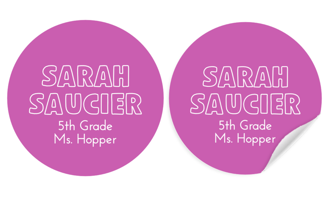 Water Resistant Round Labels - Name/Class - Orchid