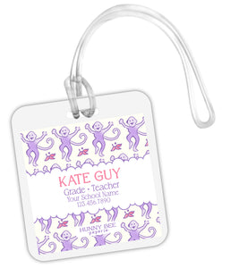 RR Inspired Square Bag Tag - Purple Monkeys