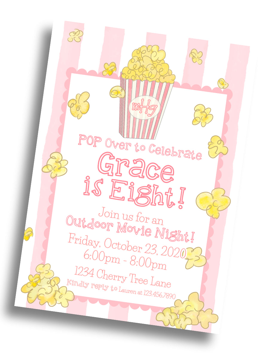 Popcorn Movie Invitation - Pink