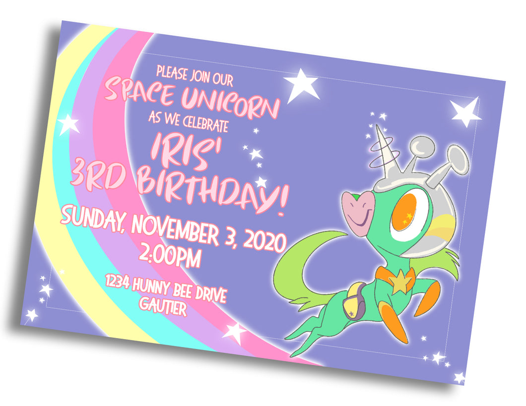 Space Unicorn Birthday Invitation