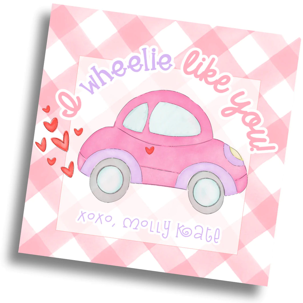 Wheelie Car Valentine Card - PRINTABLE