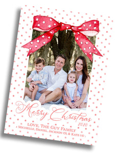 Red Polka Dot Bow Christmas Family Card