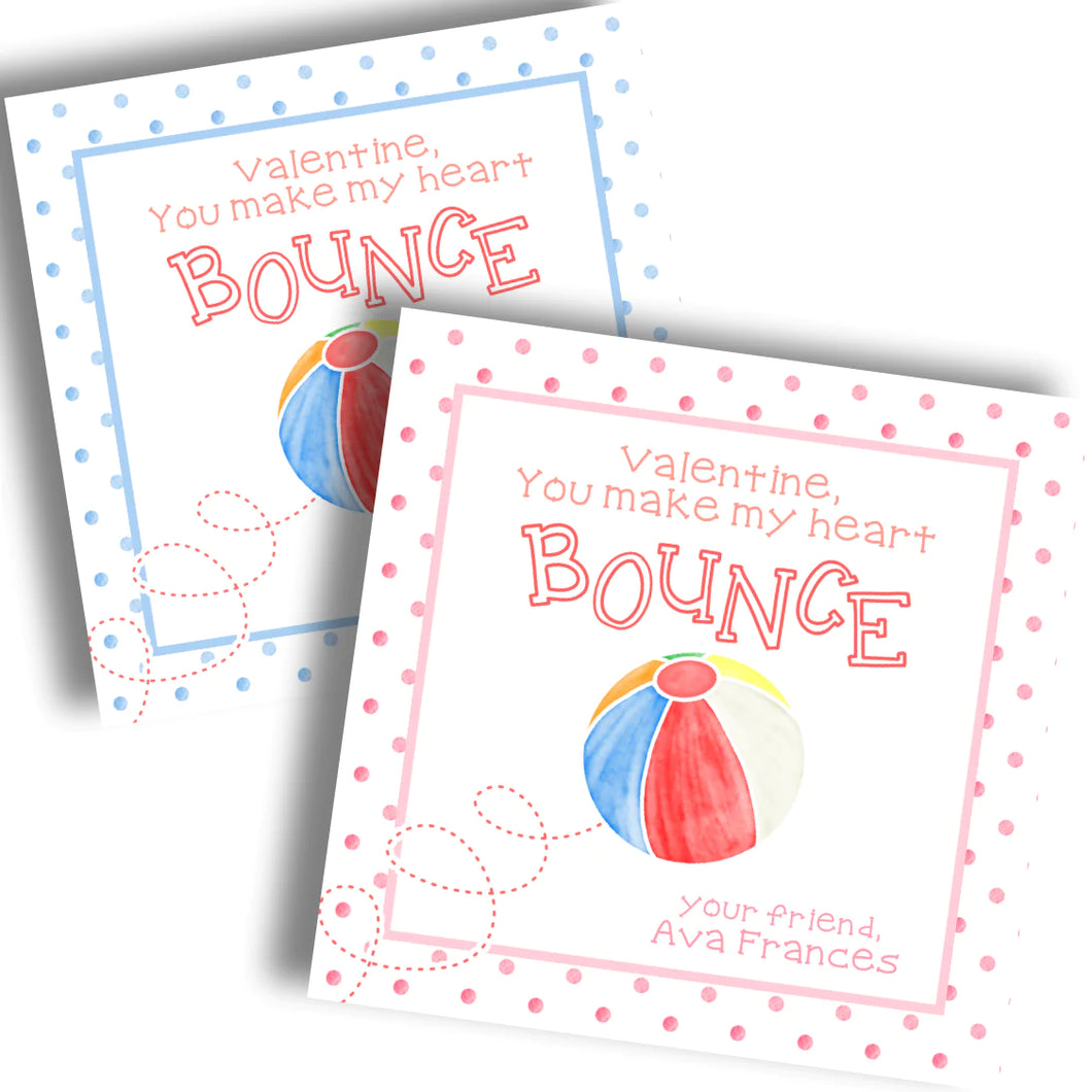 Heart Bounce Valentine Card - Beach Ball - PRINTABLE