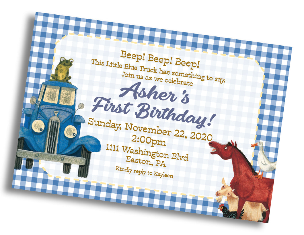 Little Blue Truck Birthday Invitation