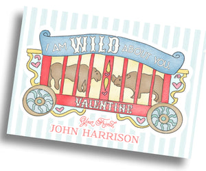 Animal Cracker Valentine Card - Blue - PRINTABLE