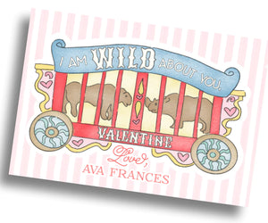 Animal Cracker Valentine Card - PINK - PRINTABLE