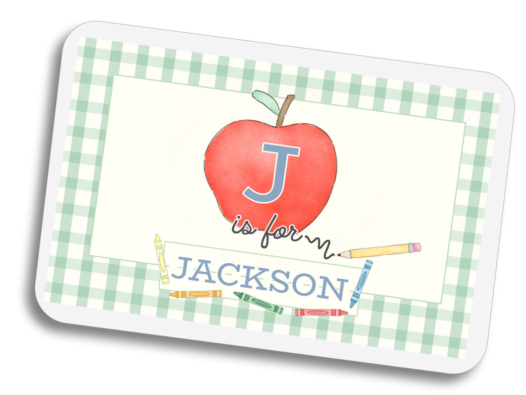 _ is for ____ Laminated Placemat - Green Gingham