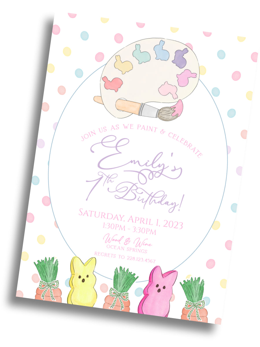 Easter Bunny Art Birthday Invitation