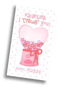 Gumball Chews Valentine Tag - PRINTABLE