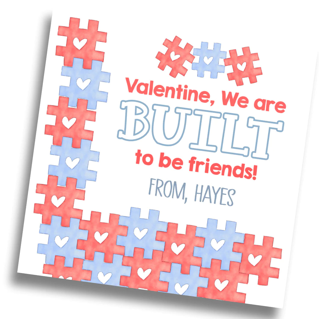 Built to be Friends Valentine Card - Red/Blue - PRINTABLE
