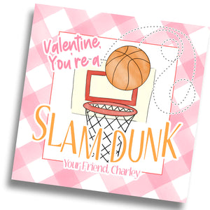 Slam Dunk Basketball Valentine Card - Pink - PRINTABLE