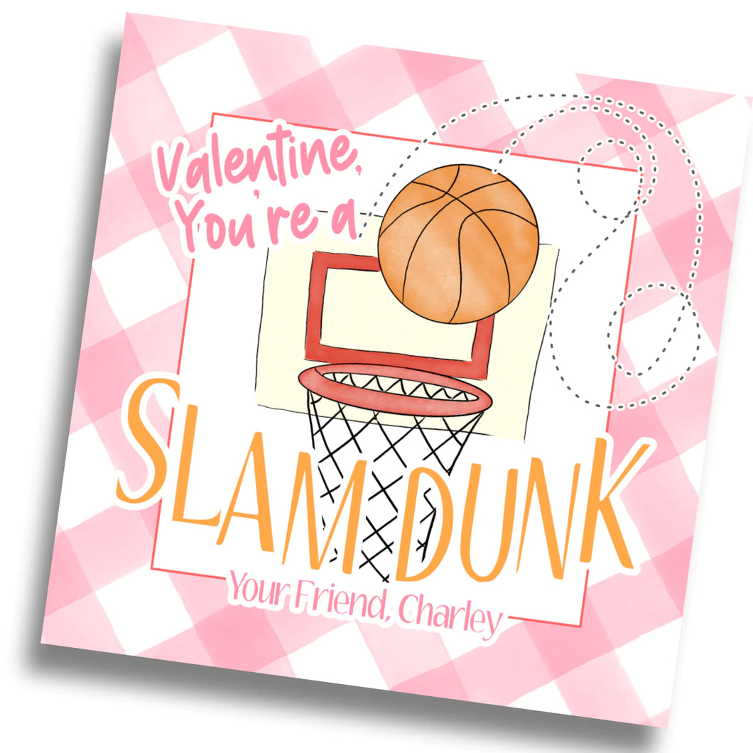 Slam Dunk Basketball Valentine Card - Pink - PRINTABLE