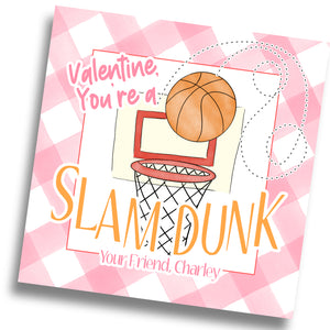 Slam Dunk Basketball Valentine Card - Pink