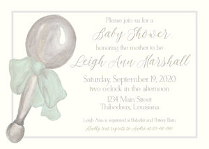 Vintage Baby Rattle Shower Invitation