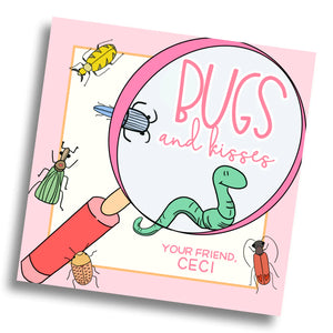Bugs & Kisses Valentine Card - Pink - PRINTABLE