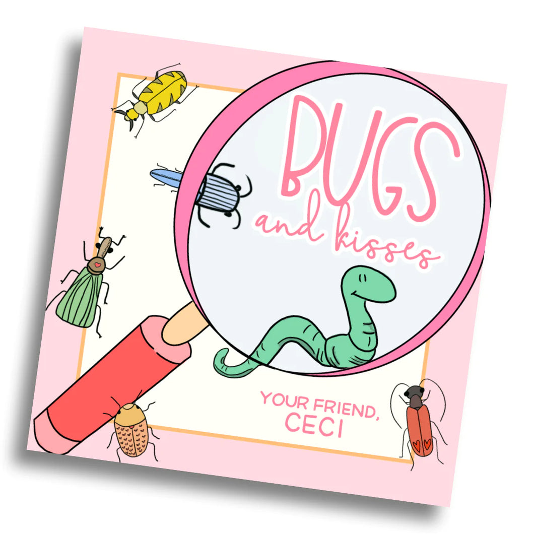 Bugs & Kisses Valentine Card - Pink - PRINTABLE