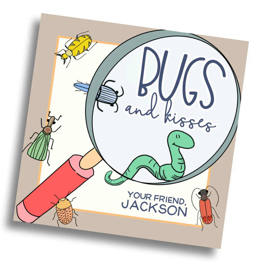 Bugs & Kisses Valentine Card - Blue - PRINTABLE