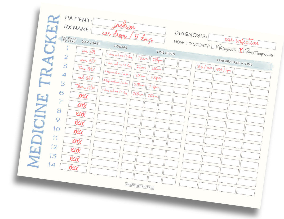 Medicine / Temperature Tracker Notepad – Hunny Bee Paperie
