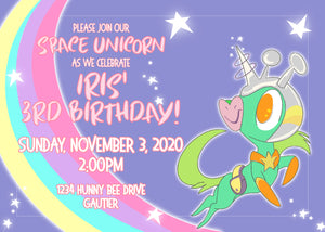 Space Unicorn Birthday Invitation