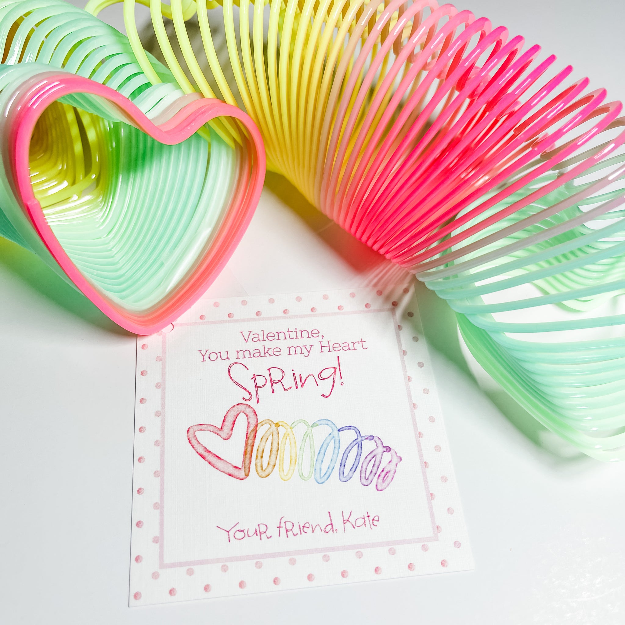 Syncfun 28 Packs Valentines Day Cards with Rainbow Springs Slinky Toys, Fidget Valentines for Kids Class Valentines Games Favors